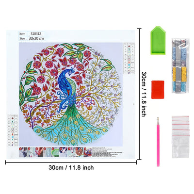 Pfau und Blütenbaum Sonderform Diamond Painting