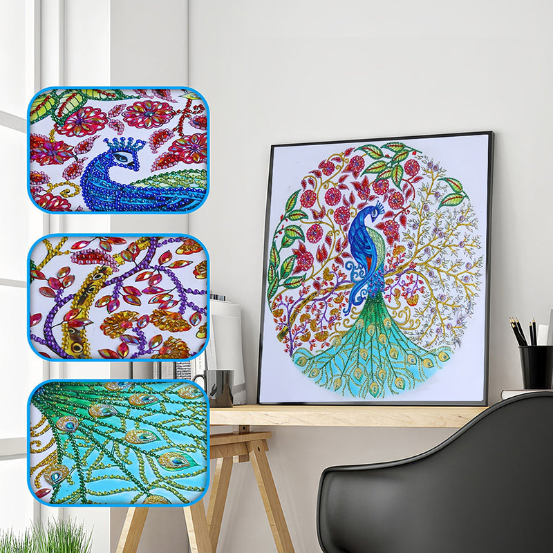 Pfau und Blütenbaum Sonderform Diamond Painting