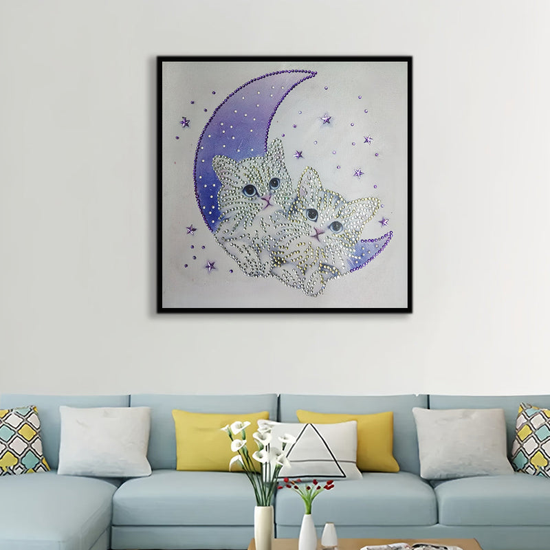 Katze auf dem Mond Sonderform Diamond Painting