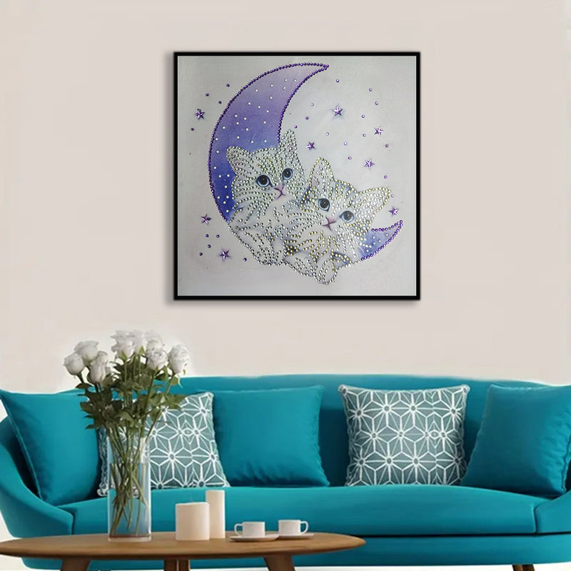 Katze auf dem Mond Sonderform Diamond Painting