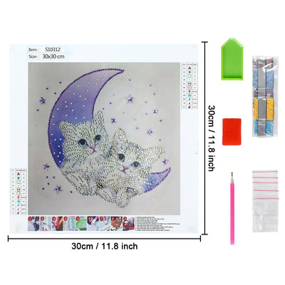 Katze auf dem Mond Sonderform Diamond Painting