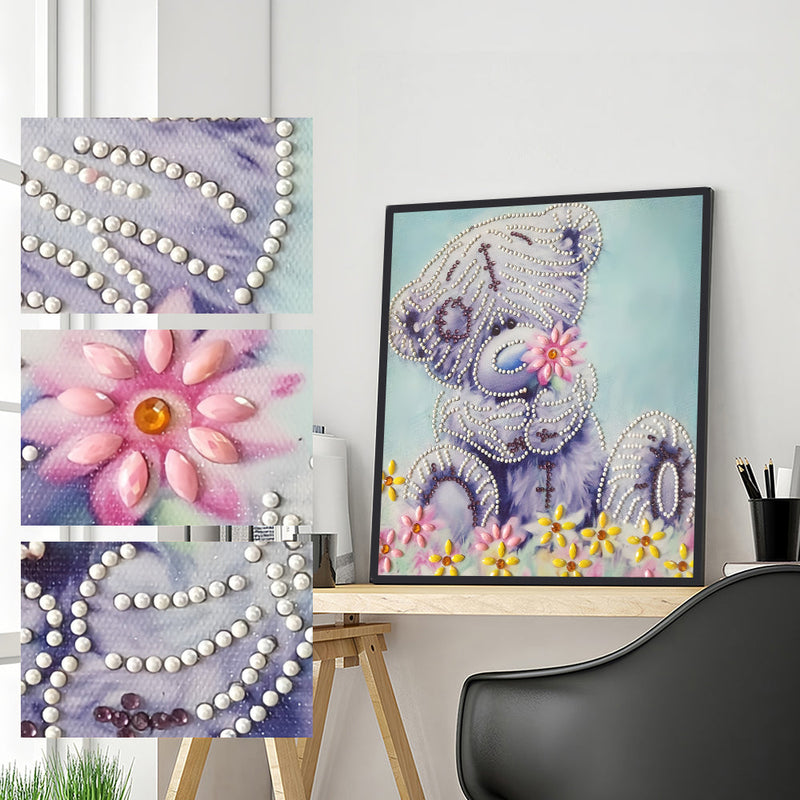 Bär und Gänseblümchen Sonderform Diamond Painting