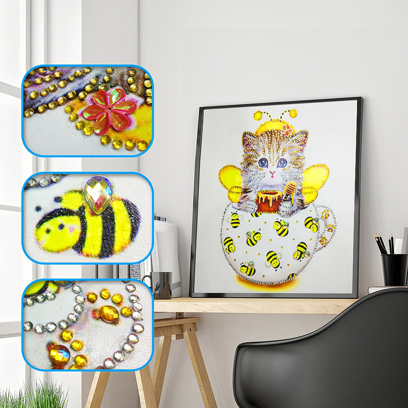 Gelbe Bienentasse Katze Sonderform Diamond Painting