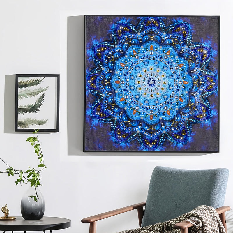 Glänzendes Blaues Mandala Sonderform Diamond Painting