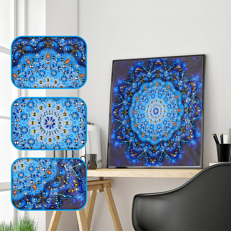 Glänzendes Blaues Mandala Sonderform Diamond Painting