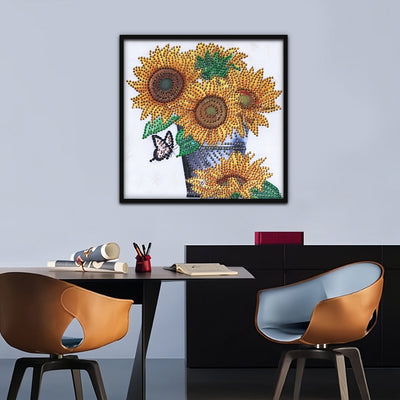 Sonnenblumen im Eimer Sonderform Diamond Painting