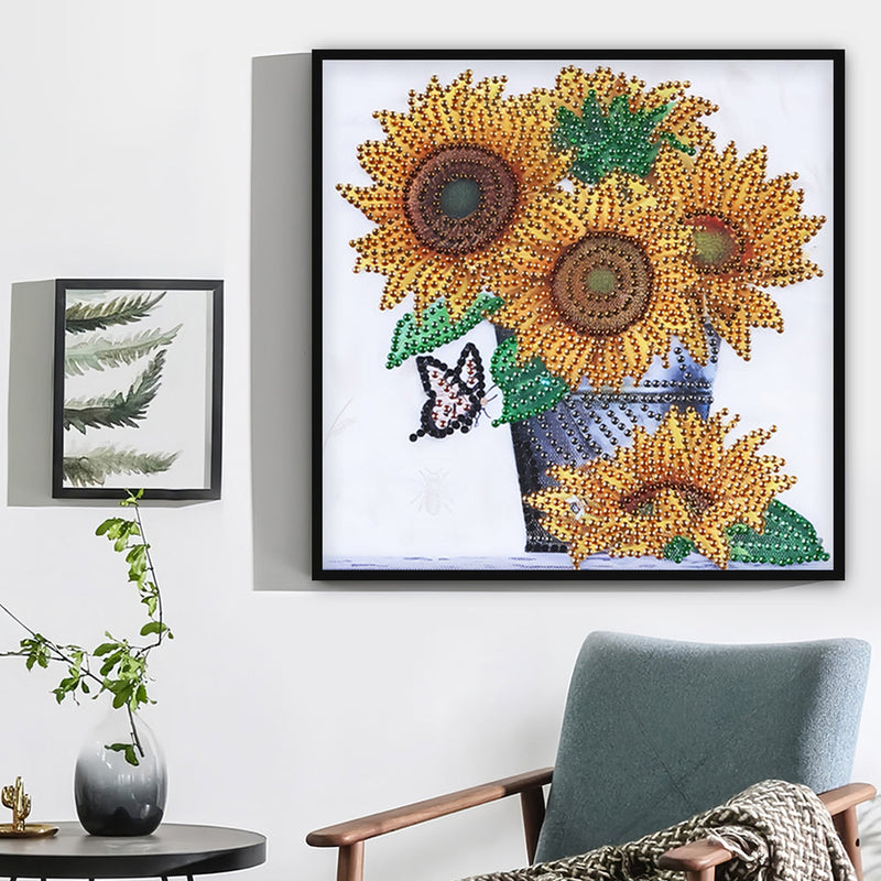 Sonnenblumen im Eimer Sonderform Diamond Painting