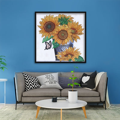 Sonnenblumen im Eimer Sonderform Diamond Painting