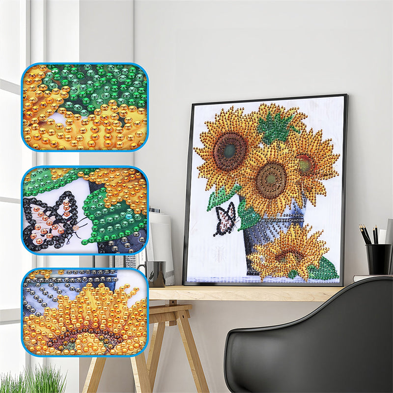 Sonnenblumen im Eimer Sonderform Diamond Painting