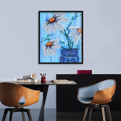 Gänseblümchen in Blauer Vase Sonderform Diamond Painting