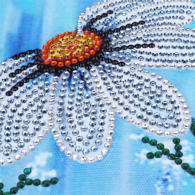 Gänseblümchen in Blauer Vase Sonderform Diamond Painting