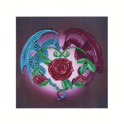 Drache und Rote Rose Sonderform Diamond Painting