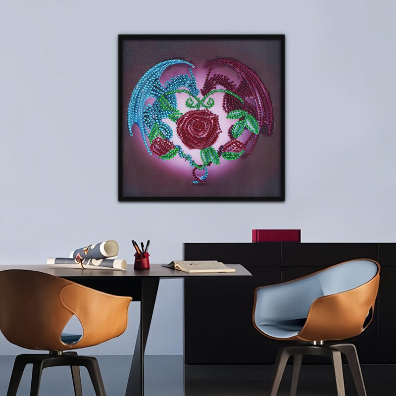 Drache und Rote Rose Sonderform Diamond Painting