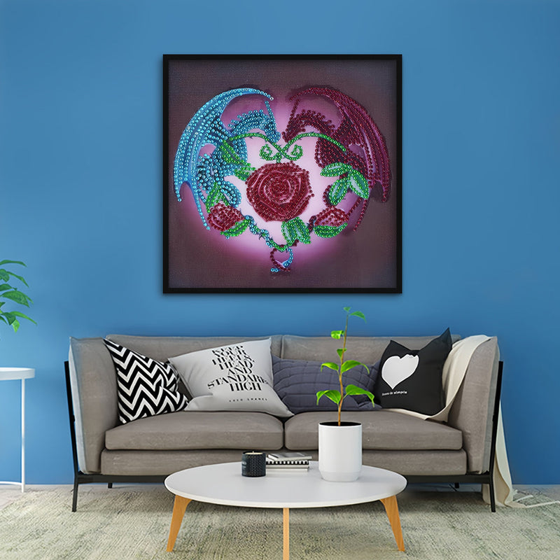 Drache und Rote Rose Sonderform Diamond Painting