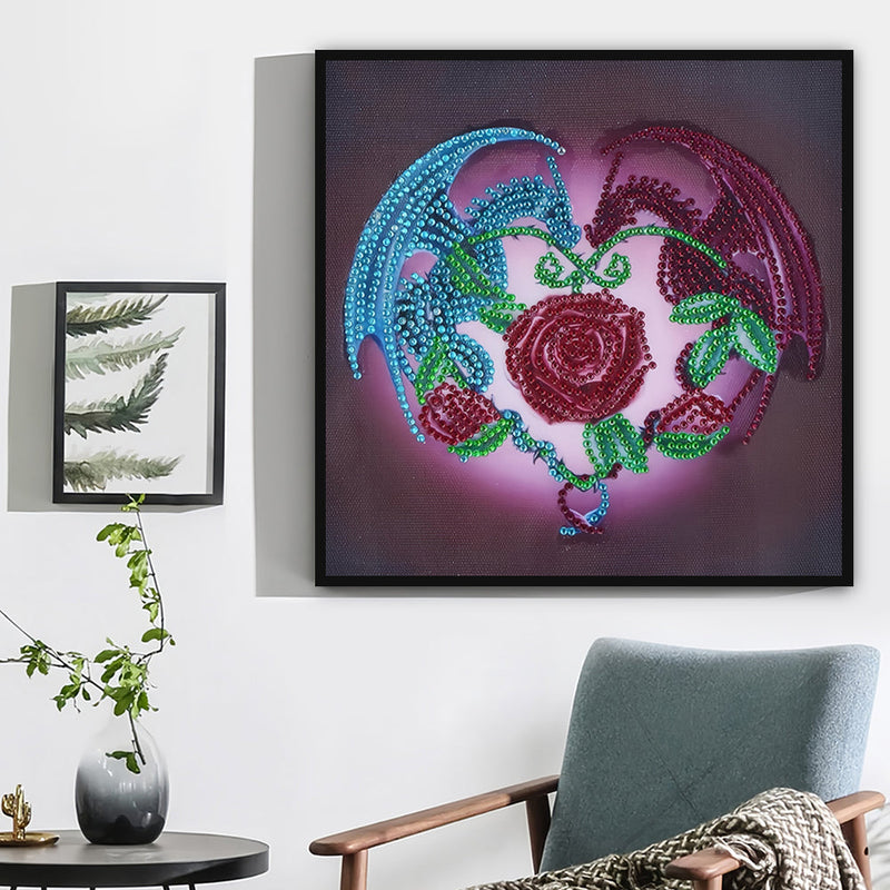 Drache und Rote Rose Sonderform Diamond Painting