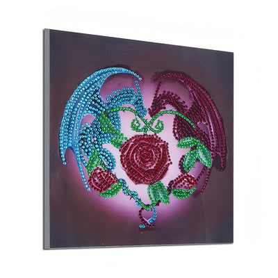 Drache und Rote Rose Sonderform Diamond Painting