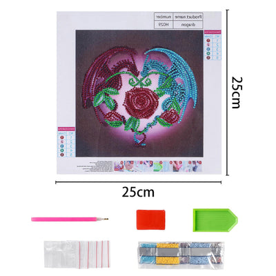 Drache und Rote Rose Sonderform Diamond Painting