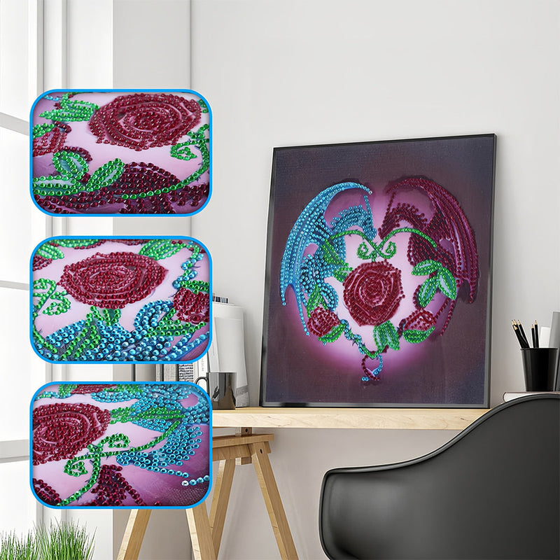 Drache und Rote Rose Sonderform Diamond Painting