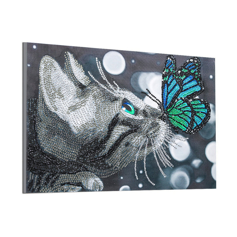 Katze und Blauer Schmetterling Sonderform Diamond Painting