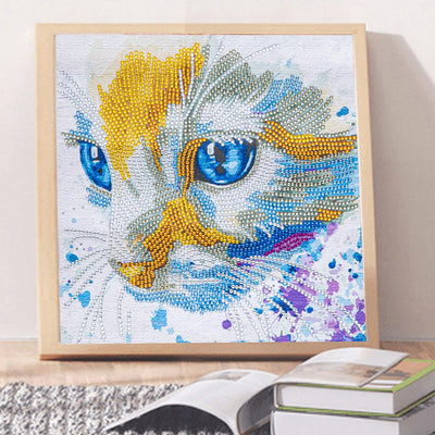 Weiß Gelbe Katze Sonderform Diamond Painting