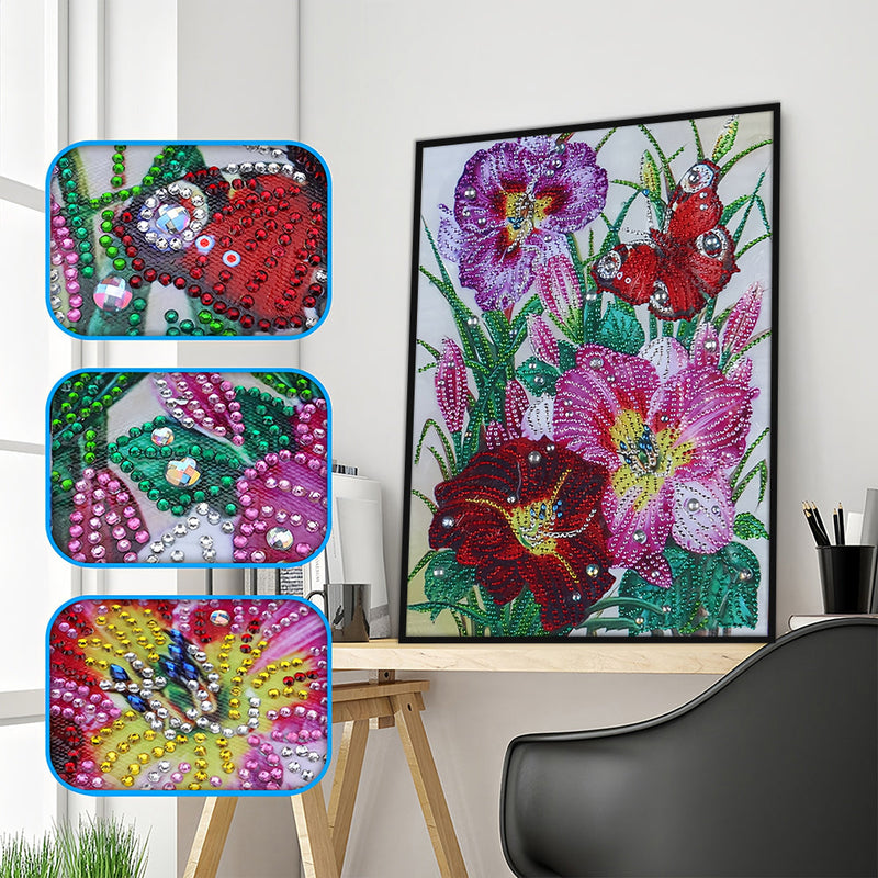 Rote und Rosa Blume Sonderform Diamond Painting