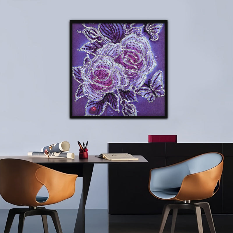 Zwei Rosen und Schmetterlinge Sonderform Diamond Painting