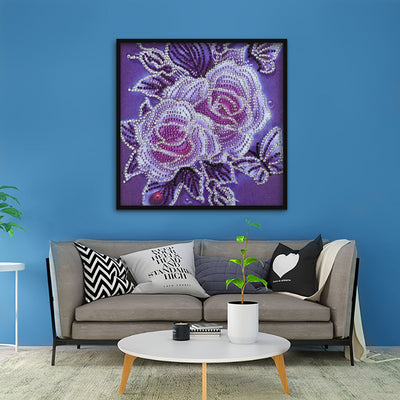 Zwei Rosen und Schmetterlinge Sonderform Diamond Painting