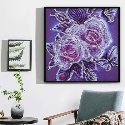 Zwei Rosen und Schmetterlinge Sonderform Diamond Painting