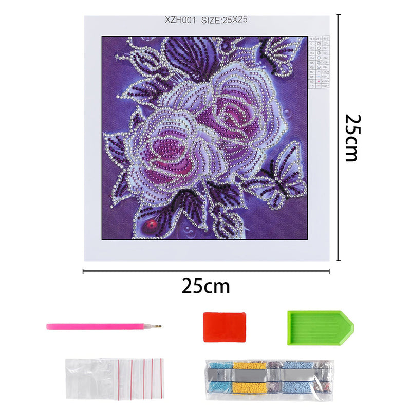 Zwei Rosen und Schmetterlinge Sonderform Diamond Painting