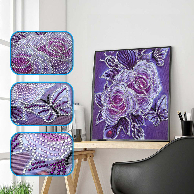 Zwei Rosen und Schmetterlinge Sonderform Diamond Painting