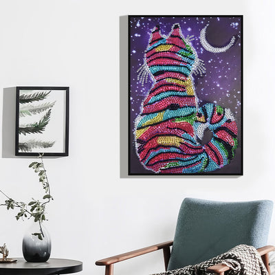 Regenbogen Katze im Mondlicht Sonderform Diamond Painting