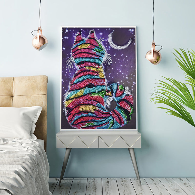 Regenbogen Katze im Mondlicht Sonderform Diamond Painting