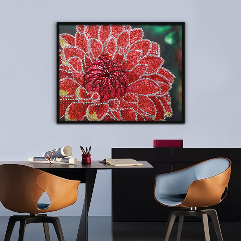 Rote Chrysantheme Sonderform Diamond Painting