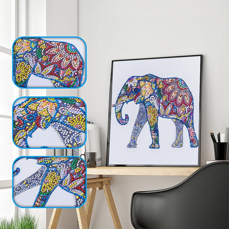 Bunte Blume Elefant Sonderform Diamond Painting