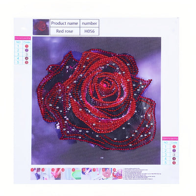 Rote Rose mit Tautropfen Sonderform Diamond Painting