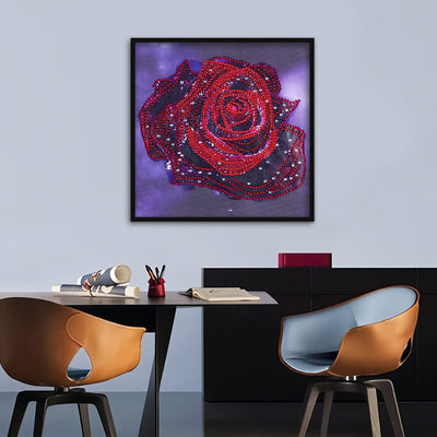 Rote Rose mit Tautropfen Sonderform Diamond Painting