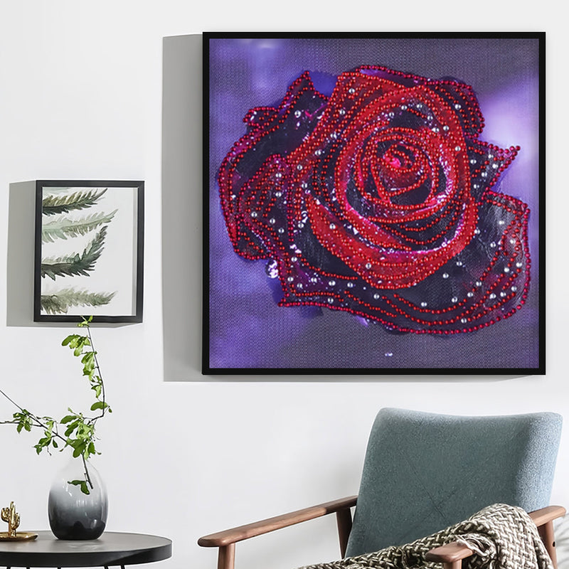 Rote Rose mit Tautropfen Sonderform Diamond Painting