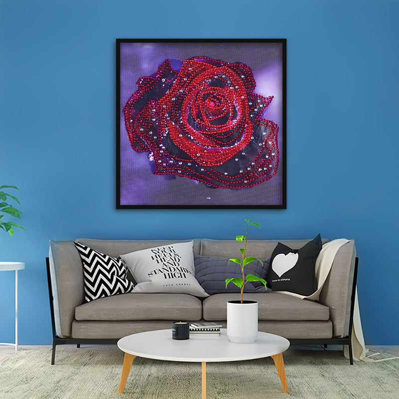 Rote Rose mit Tautropfen Sonderform Diamond Painting