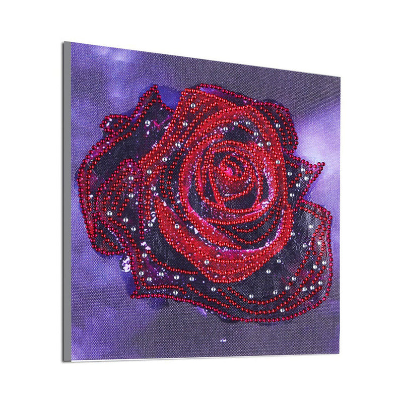 Rote Rose mit Tautropfen Sonderform Diamond Painting