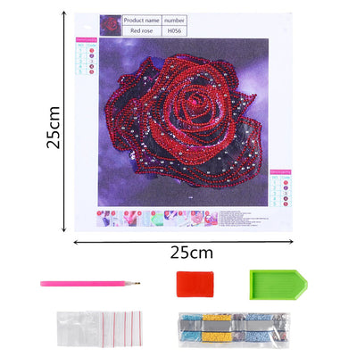 Rote Rose mit Tautropfen Sonderform Diamond Painting