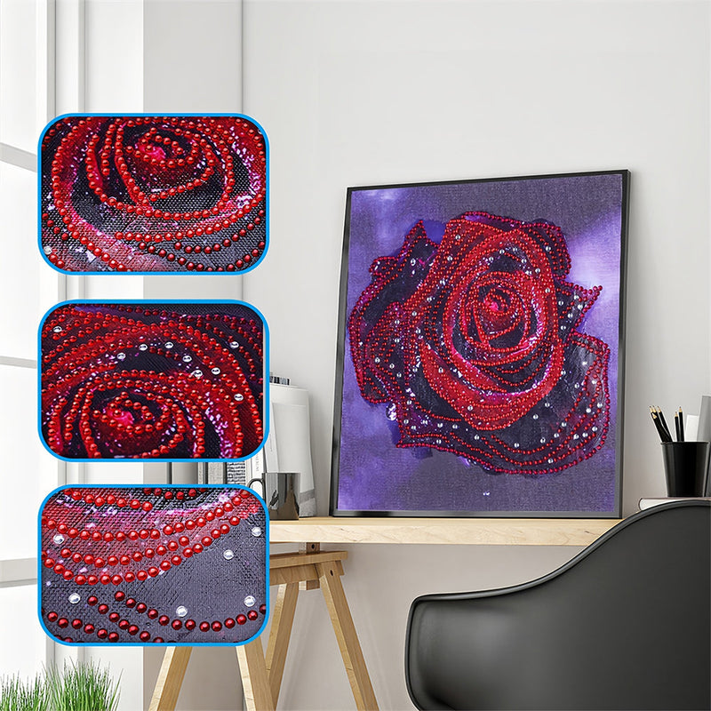 Rote Rose mit Tautropfen Sonderform Diamond Painting