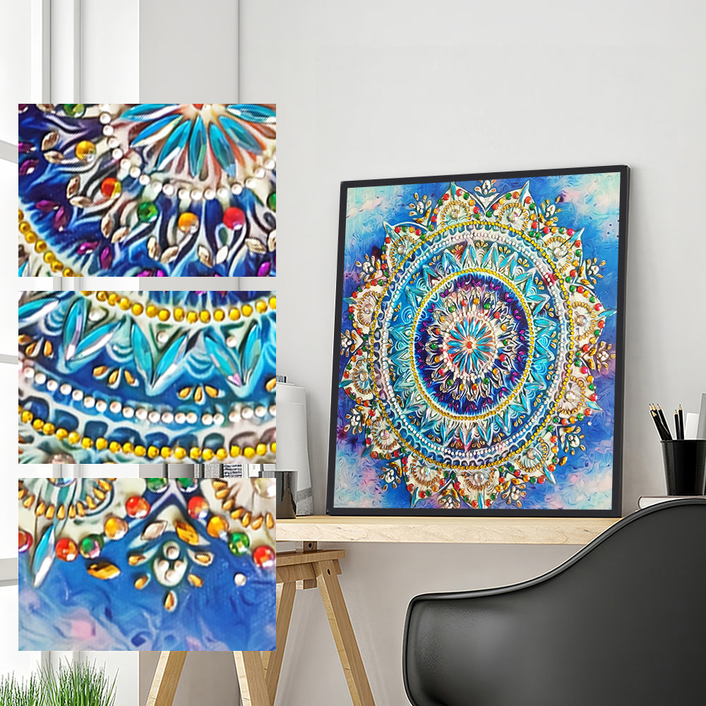 Goldenes und Blaues Lotus Mandala Sonderform Diamond Painting