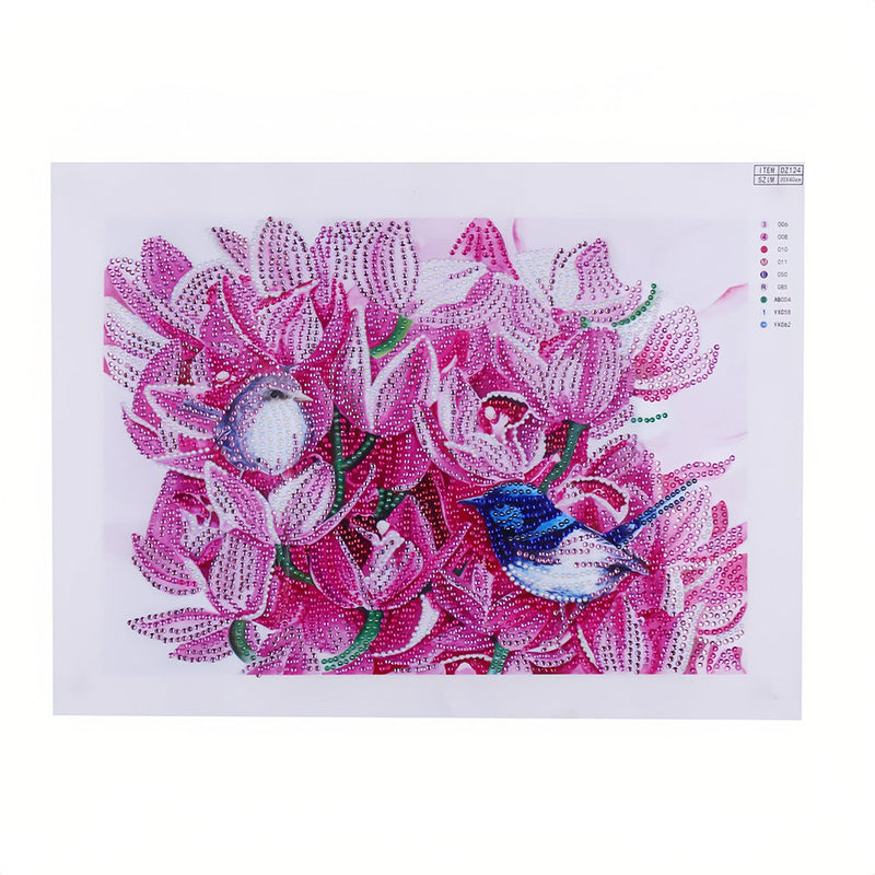 Vögel zwischen rosa Blumen Sonderform Diamond Painting