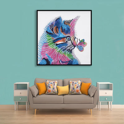 Bunte Katze und Schmetterling Sonderform Diamond Painting