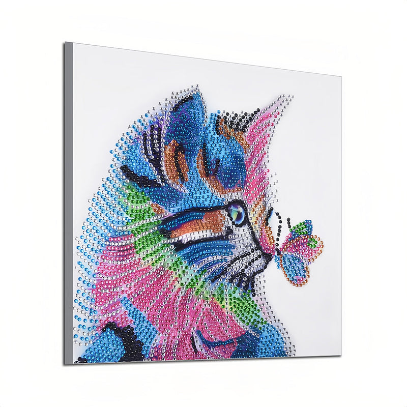 Bunte Katze und Schmetterling Sonderform Diamond Painting