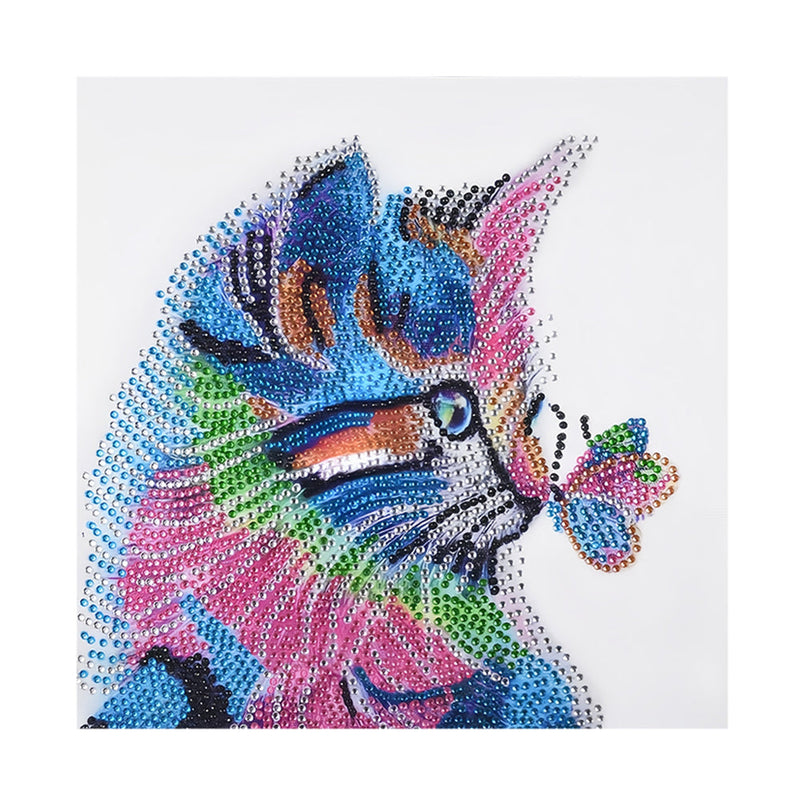 Bunte Katze und Schmetterling Sonderform Diamond Painting