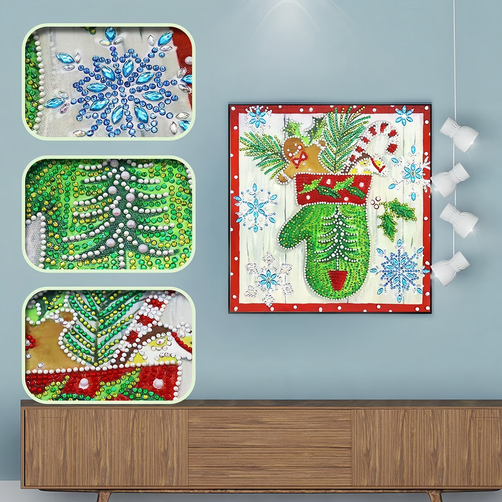 Grüne Weihnachten Handschuhe Sonderform Diamond Painting