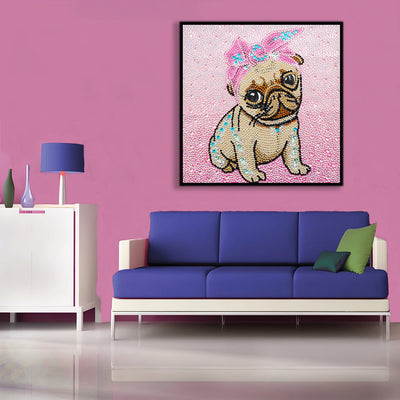 Hund Trägt Rosa Stirnband Sonderform Diamond Painting