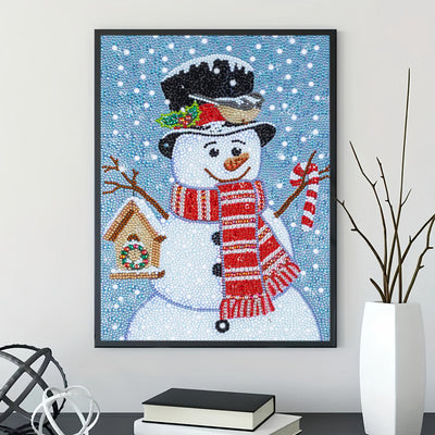 Schneemann mit Rotem Schal Sonderform Diamond Painting