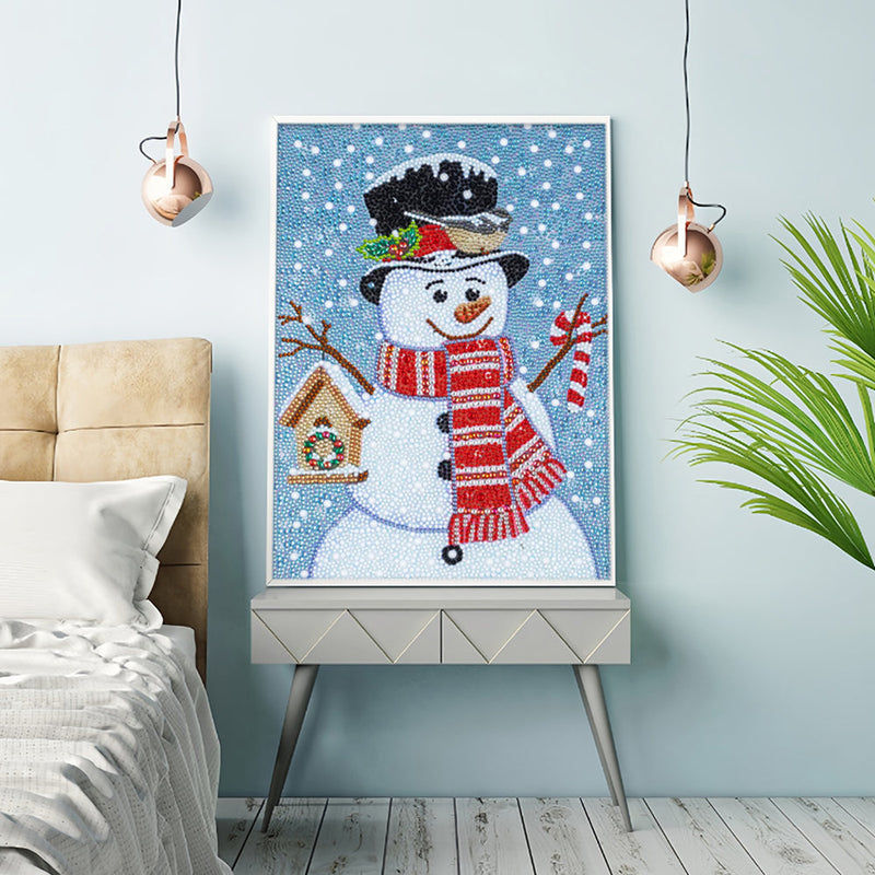 Schneemann mit Rotem Schal Sonderform Diamond Painting